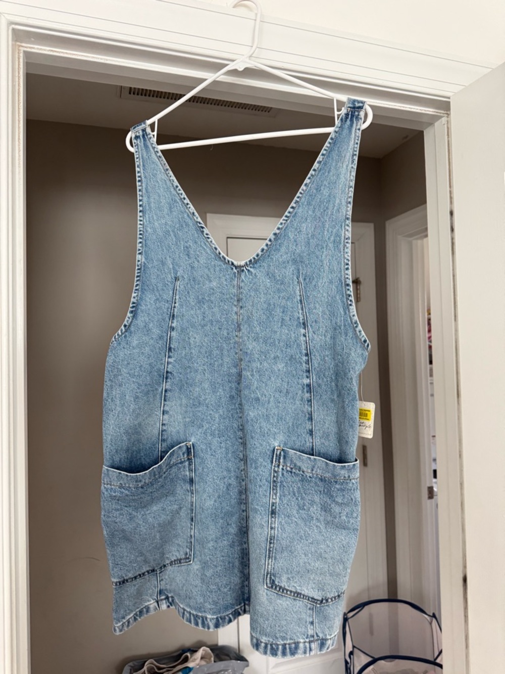 Free People Light Blue Denim Mini Pinafore Dress